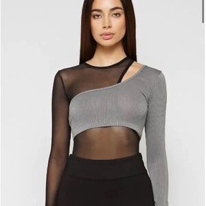 Mesh Overlay Bodysuit Maniere De Voir Black/Grey
